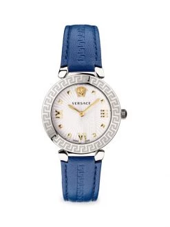 Versace Greca Icon Stainless Steel Leather Strap Watch For Men