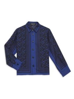 Versace Little Boy's & Boy's Monogram La Greca Silk Twill Shirt For Kids
