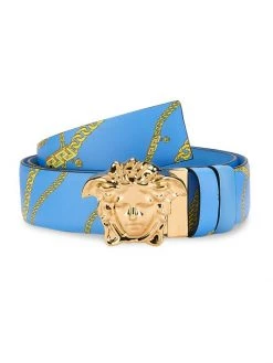 Versace La Medusa Chain Print Leather Belt For Men Sky Gold -Versace Online Shop unnamed file 4129