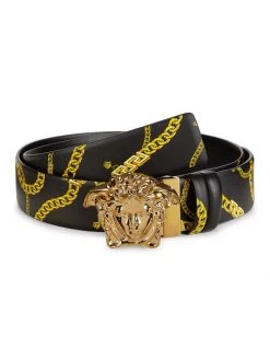 Versace La Medusa Chain Print Leather Belt For Men Sky Gold -Versace Online Shop unnamed file 4130