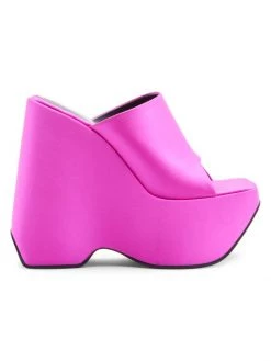 Versace Leather Platform Wedge Mules Turquiose