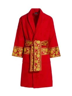 Versace Cotton Logo Bathrobe For Men White Gold