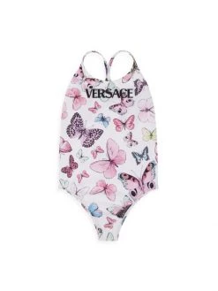 Versace Little Girl's & Girl's Butterfly-Print Logo One-Piece Swimsuit For Kids