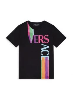 Versace Little Kid's & Kid's Striped Oversize Logo Graphic T-Shirt For Kids Black