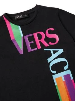 Versace Little Kid's & Kid's Striped Oversize Logo Graphic T-Shirt For Kids Black -Versace Online Shop unnamed file 4246