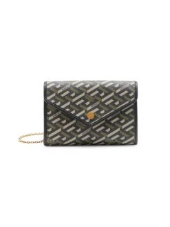 Versace Coated Canvas Monogram Wallet-On-Chain Black Multi