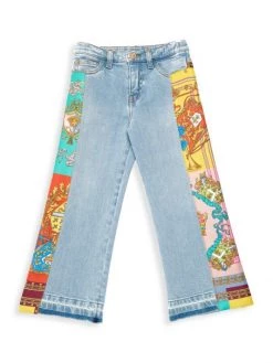 Versace Girl's Side-Paneled Fabric Jeans For Kids