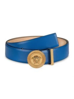 Versace Medusa Biggie Leather Belt For Men Sapphire Versace Gold