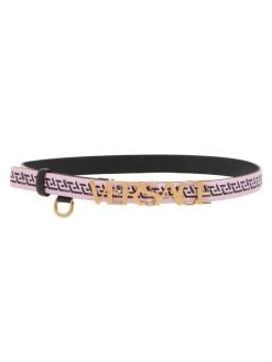 Versace Logo La Greca-Print Leather Belt Orchid Black Versace Gold