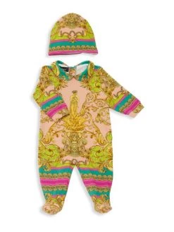 Versace Baby's Barocco Footie & Hat Set For Kids Multi