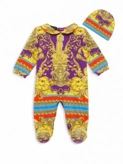 Versace Baby's Barocco Footie & Hat Set For Kids Multi -Versace Online Shop unnamed file 4396