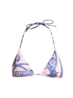 Versace Printed String Bikini Top Pink Blue