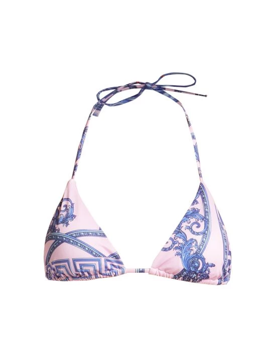 Versace Printed String Bikini Top Pink Blue 1 Versace Printed String Bikini Top Pink Blue