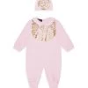 Versace Baby's 2-Piece Beanie & Footie Foil Stamp Logo Set For Kids Pink