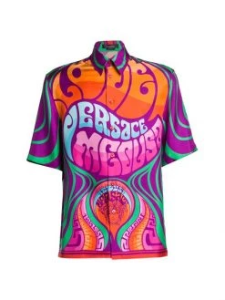 Versace Medusa Print Silk Button-Down Shirt For Men