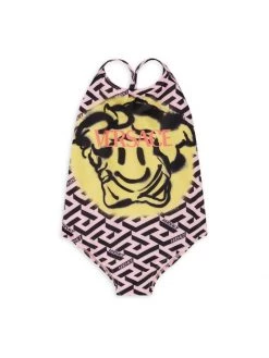 Versace Baby Girl's La Greca Graffiti One-Piece Swimsuit For Kids