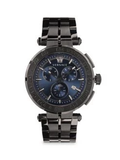 Versace Greca Black IP Stainless Steel Bracelet Chronograph Watch For Men