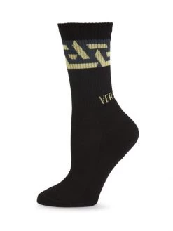 Versace Monogram Crew Socks White Black