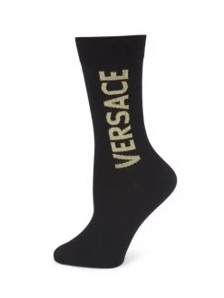Versace Logo Crew Socks Black Gold