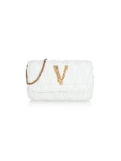 Versace Virtus Quilted Leather Shoulder Bag Optical White