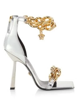 Versace Chain Metallic Leather High-Heel Sandals