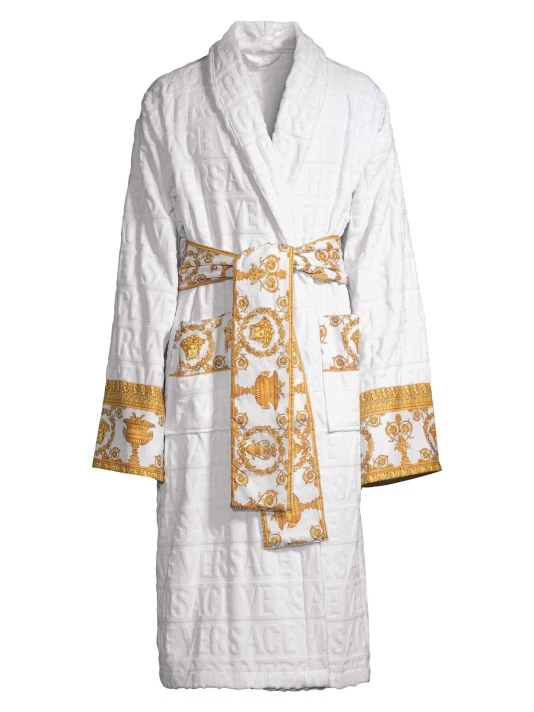 Versace Logo Baroque Bathrobe For Men White 8 Versace Logo Baroque Bathrobe For Men White - Image 8