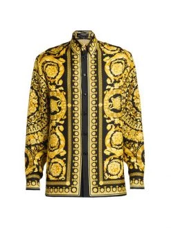 Versace Printed Long-Sleeve Silk Shirt For Men