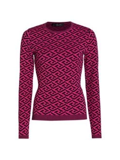 Versace La Greca Jacquard Knit Sweater Optical White