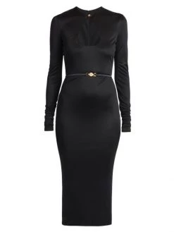 Versace Jersey Medallion Belted Midi-Dress