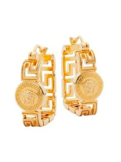Versace Greca Goldtone Square Hoop Earrings