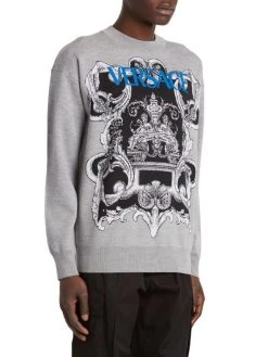 Versace Silver Baroque, Silver And Bluette Logo Knit Sweater For Men -Versace Online Shop unnamed file 772