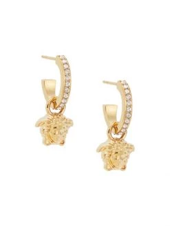 Versace Medusa Goldtone & Strass Crystal Hoop Earrings